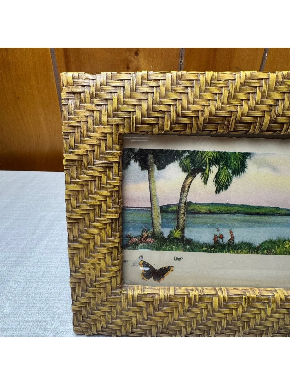 Vintage Ceramic Basketweave 5x7 Picture Frame Boho Coastal Cottage Decor